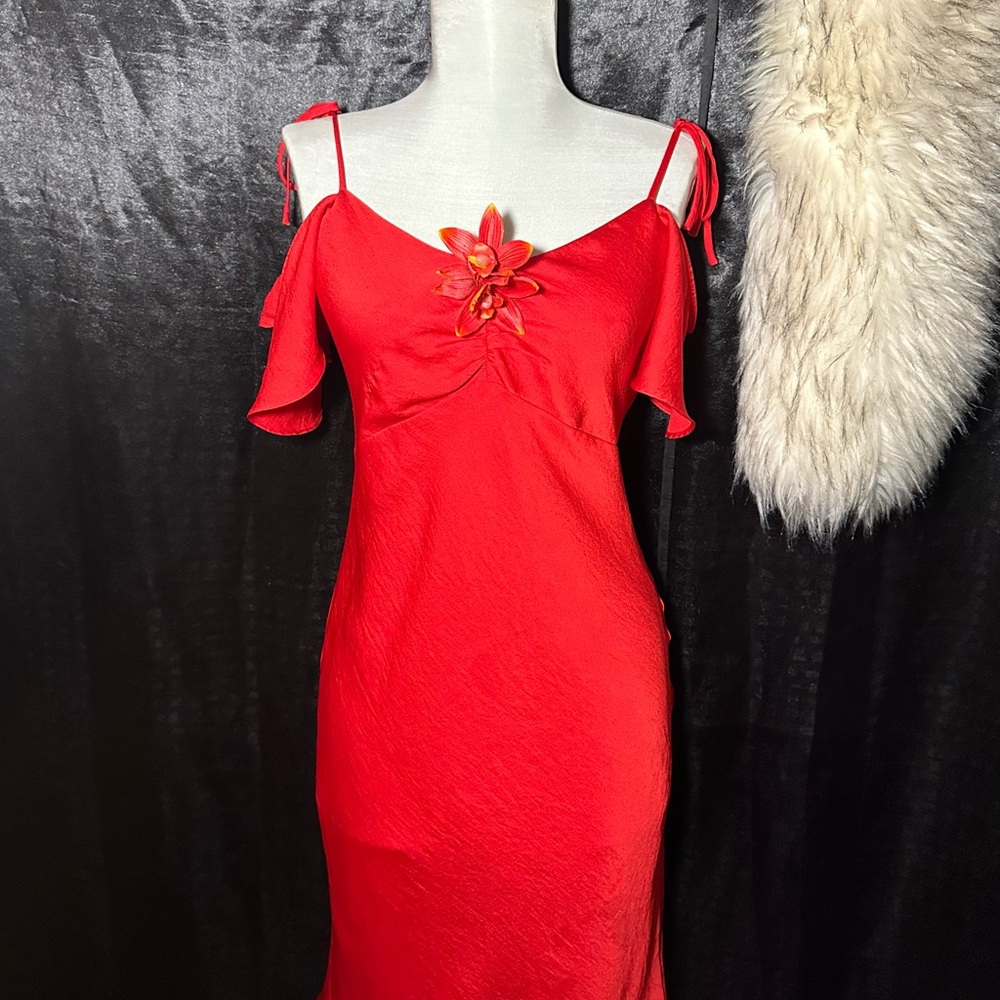 Red Express Satin-Look Slip Mini Dress | Tie Straps
